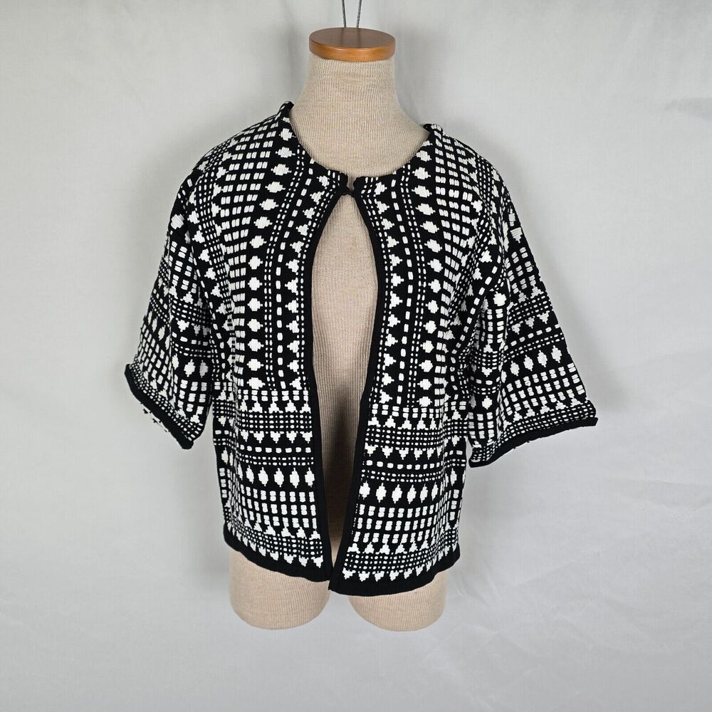 Chico's Knit Cardigan Women's Small Sweater 3/4 Sleeve Black & White